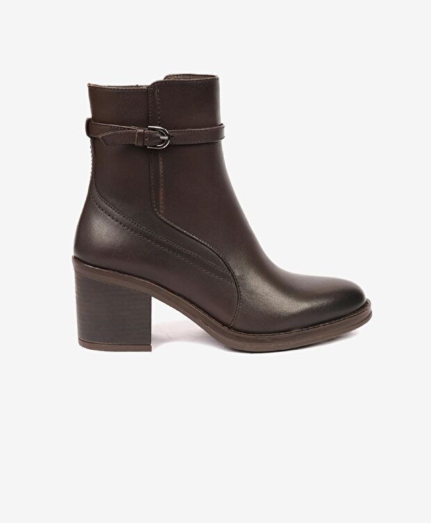 Kadın Kahverengi Hakiki Deri Topuklu Bot - 1