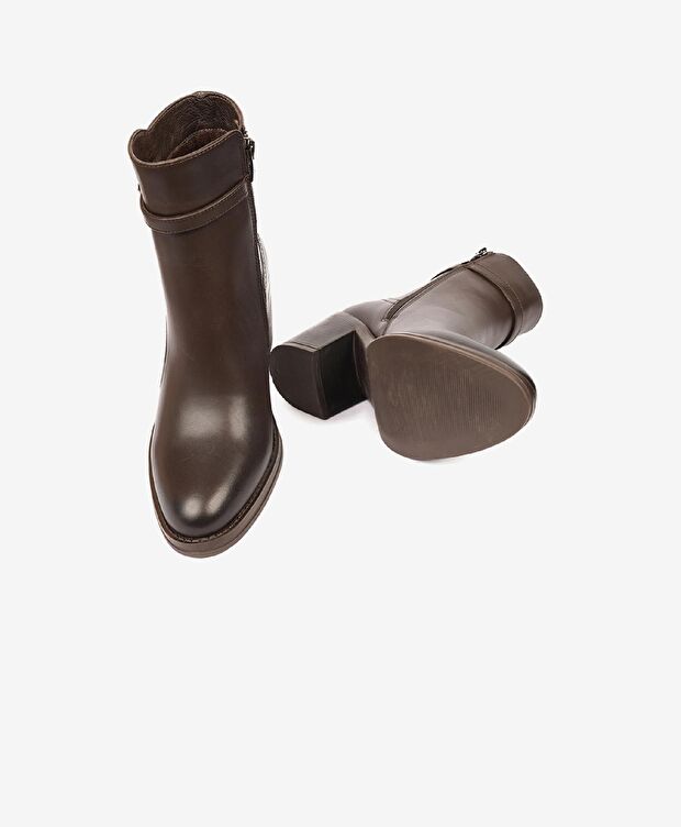 Kadın Kahverengi Hakiki Deri Topuklu Bot - 6