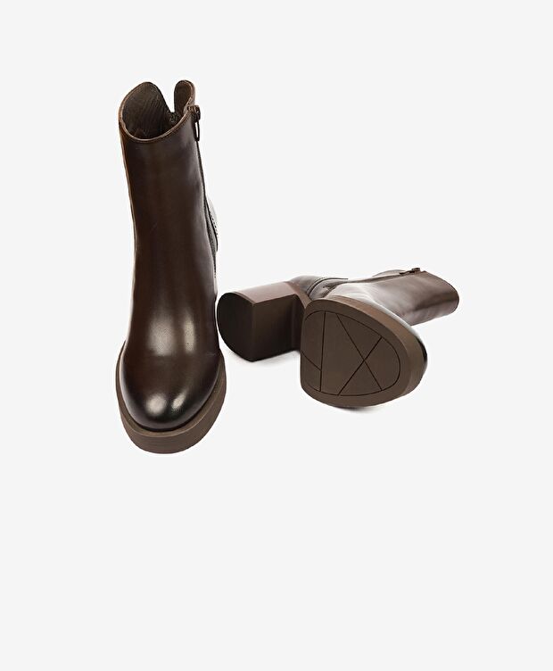 Kadın Kahverengi Hakiki Deri Topuklu Bot - 6