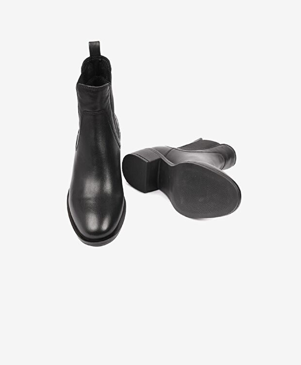 Kadın Siyah Hakiki Deri Topuklu Chelsea Bot - 5