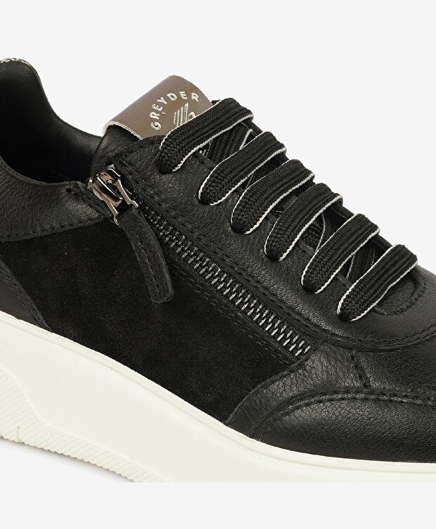 Kadın Siyah Hakiki Deri Memory Foam Taban Spor Ayakkabı - 5