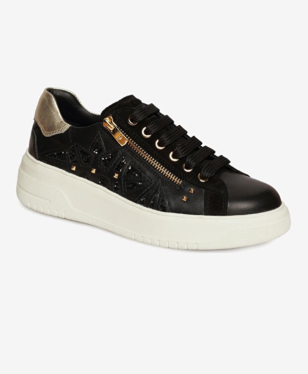 Kadın Siyah Hakiki Deri Memory Foam Taban Spor Ayakkabı - 2