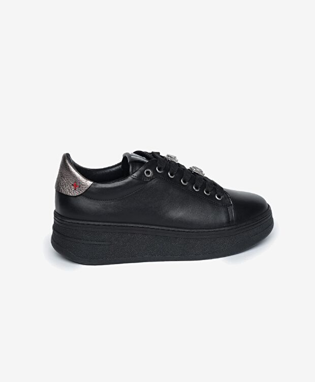 Kadın Siyah Çelik Hakiki Deri Sneaker Ayakkabı - 1