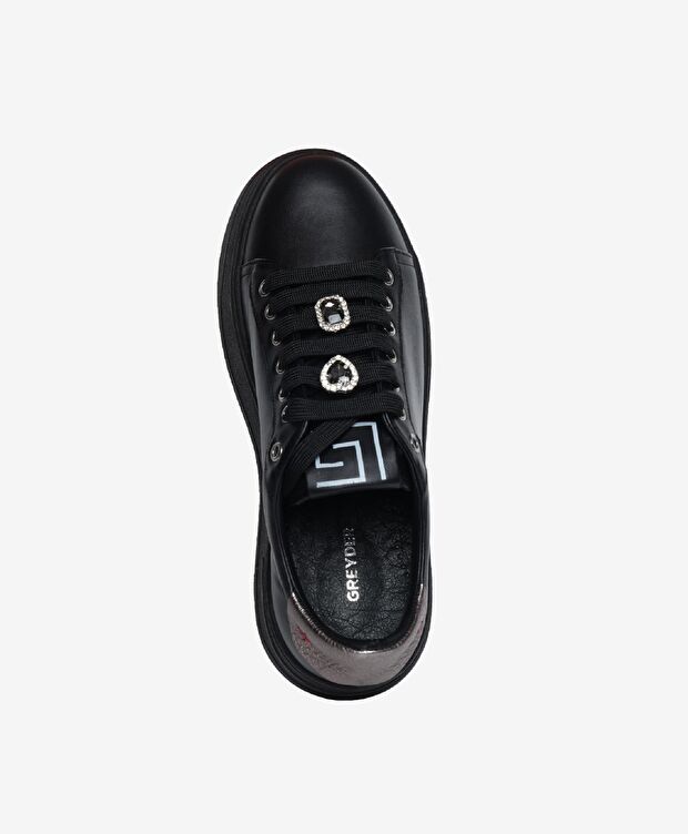 Kadın Siyah Çelik Hakiki Deri Sneaker Ayakkabı - 4