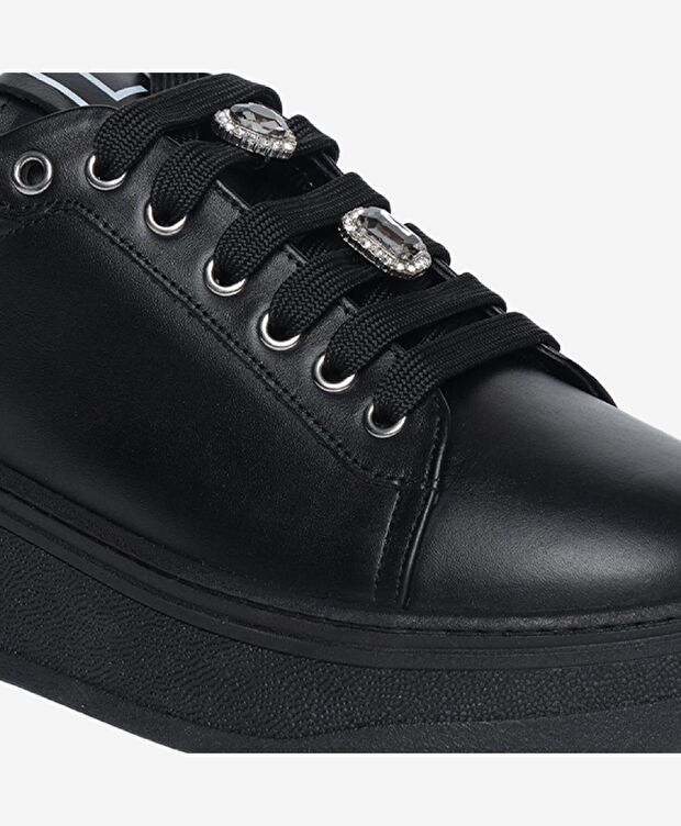 Kadın Siyah Çelik Hakiki Deri Sneaker Ayakkabı - 5