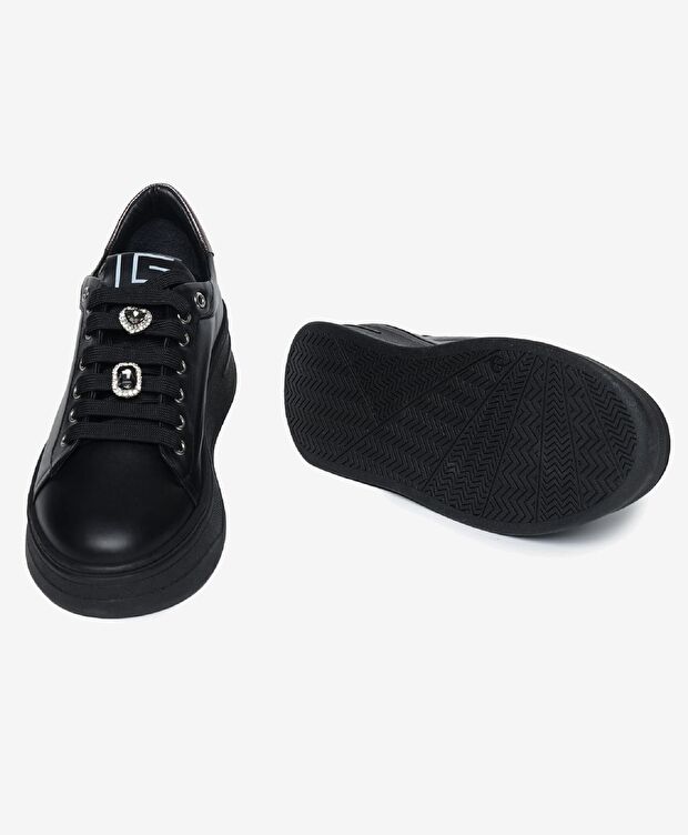 Kadın Siyah Çelik Hakiki Deri Sneaker Ayakkabı - 6