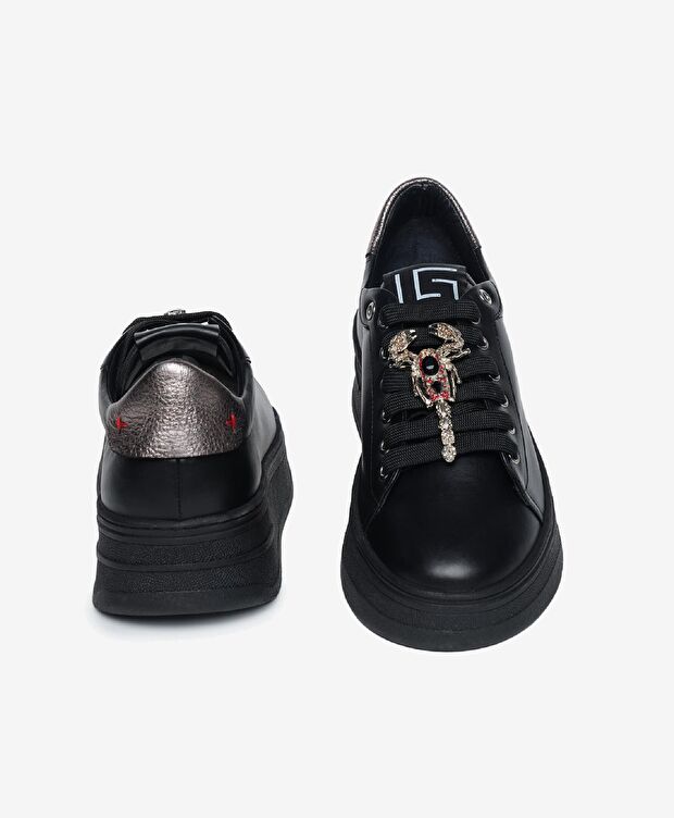 Kadın Siyah Çelik Hakiki Deri Sneaker Ayakkabı - 7