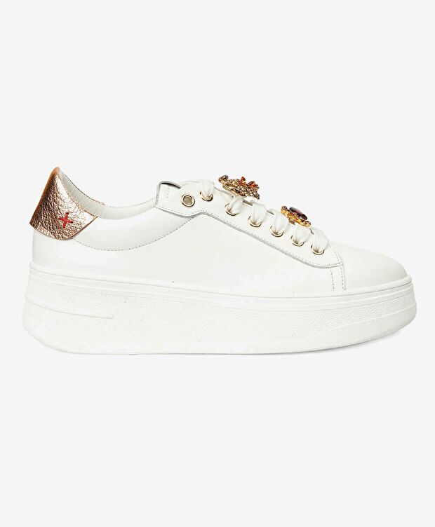 Kadın Beyaz Bronz Hakiki Deri Sneaker Ayakkabı - 1