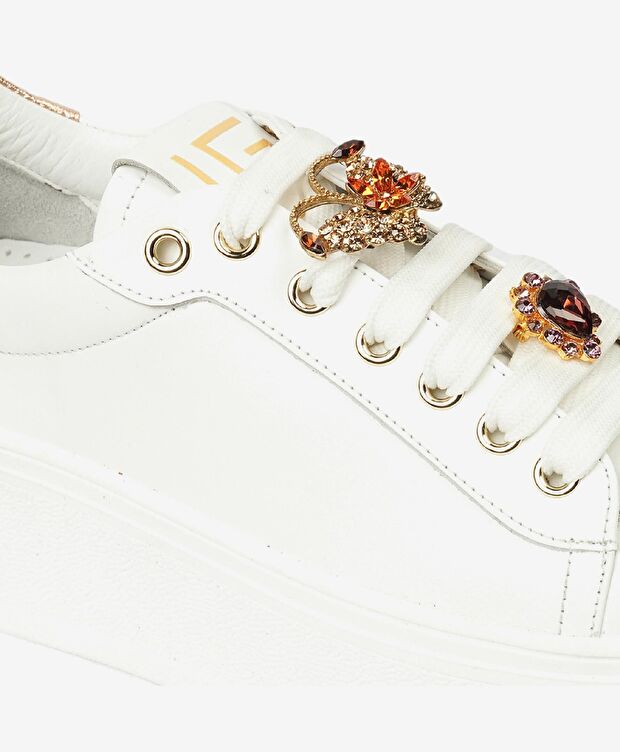 Kadın Beyaz Bronz Hakiki Deri Sneaker Ayakkabı - 5