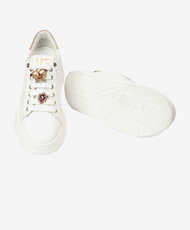 Kadın Beyaz Bronz Hakiki Deri Sneaker Ayakkabı - 6