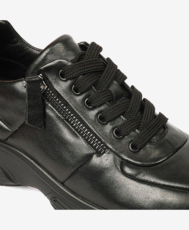 Kadın Siyah Hakiki Deri Sneaker Ayakkabı - 5