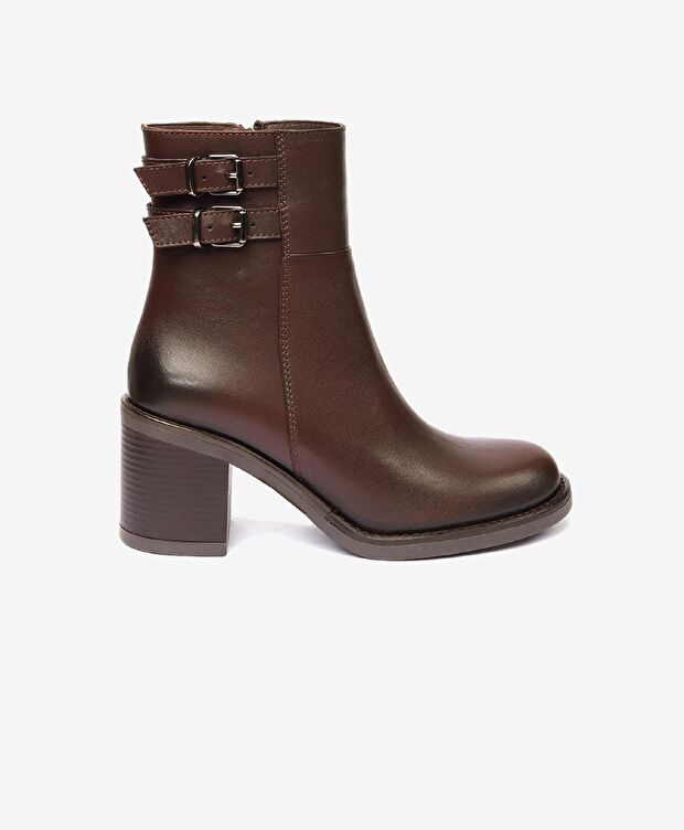 Kadın Kahverengi Hakiki Deri Topuklu Bot - 1