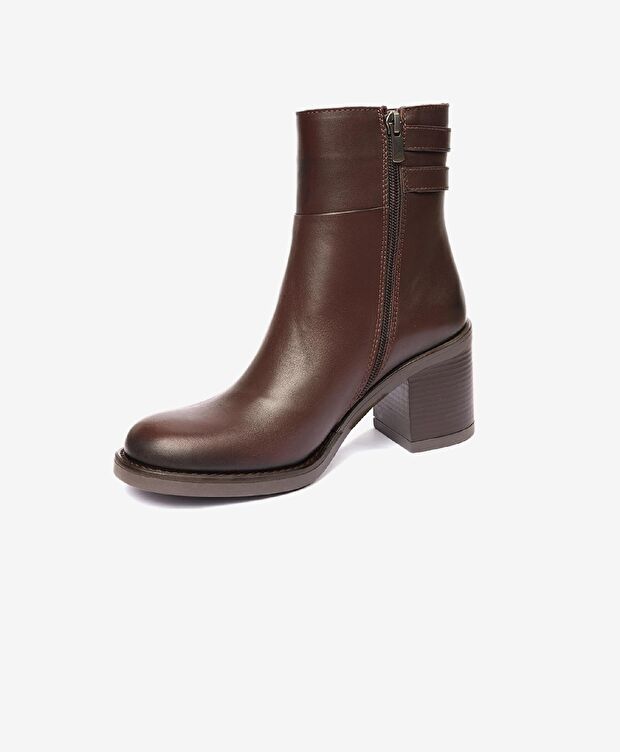 Kadın Kahverengi Hakiki Deri Topuklu Bot - 3