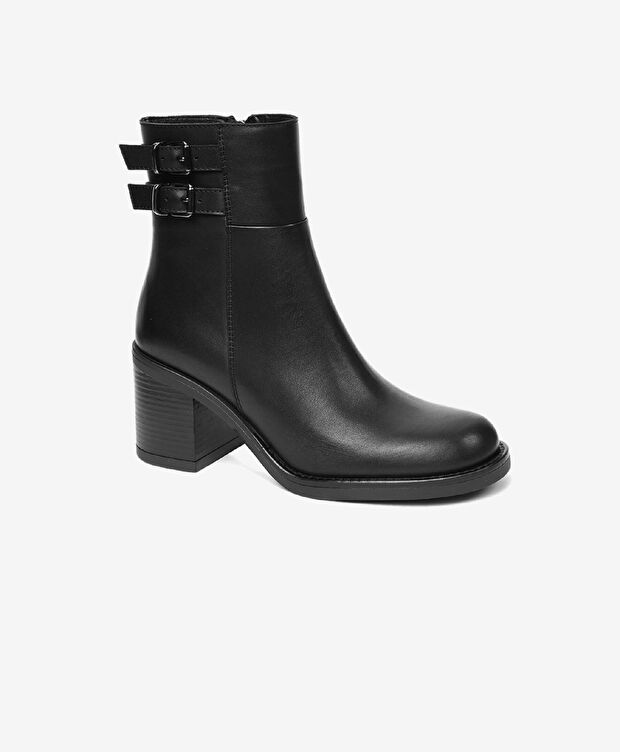 Kadın Siyah Hakiki Deri Topuklu Bot - 2