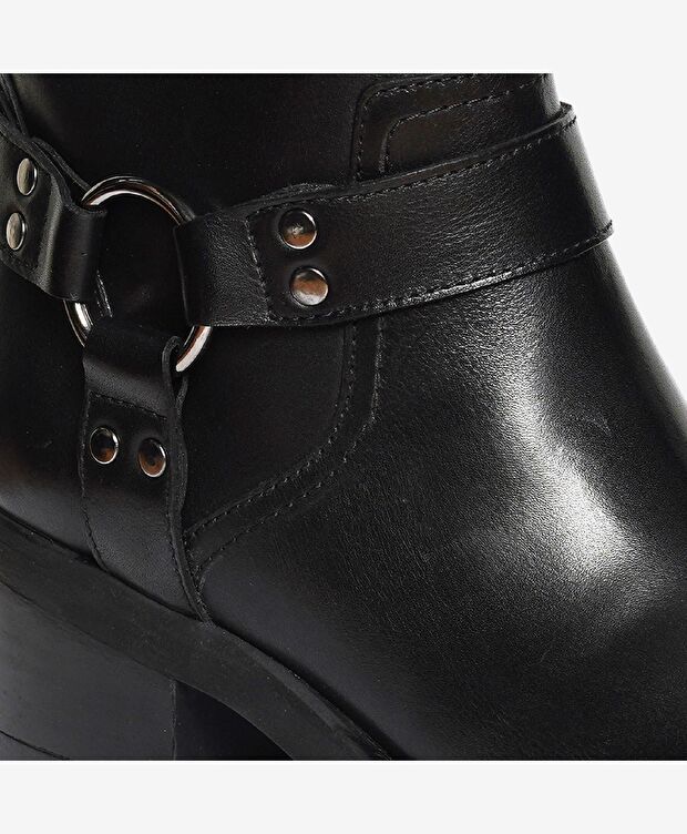 Kadın Siyah Hakiki Deri Topuklu Bot - 5