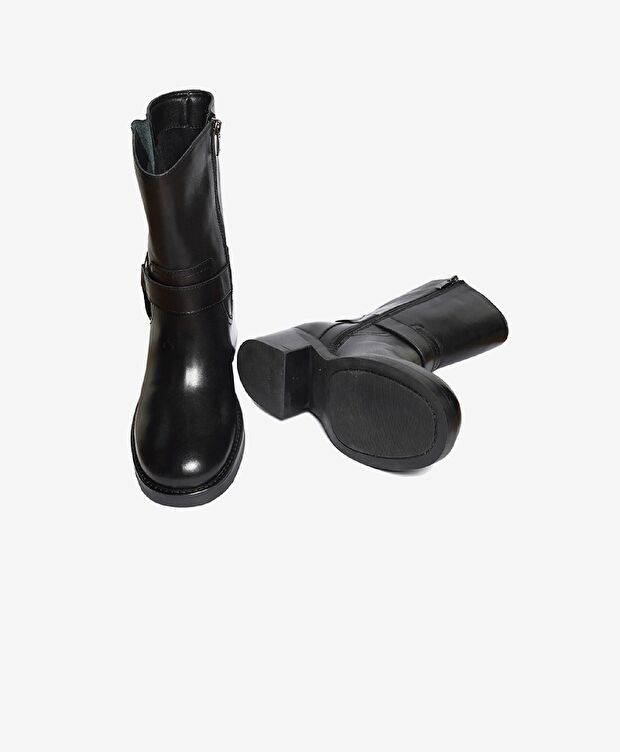 Kadın Siyah Hakiki Deri Topuklu Bot - 6