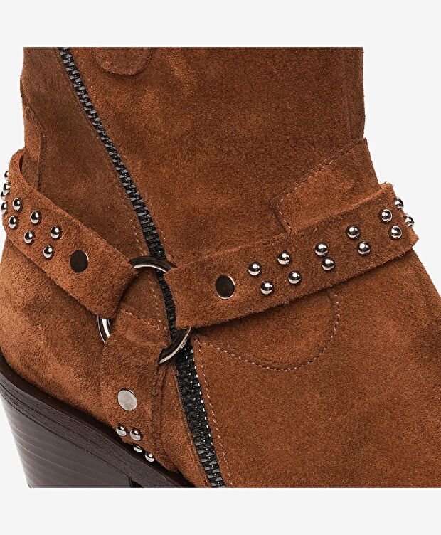 Kadın Sigaro Süet Hakiki Deri Topuklu Bot - 5