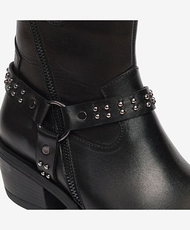 Kadın Siyah Hakiki Deri Topuklu Bot - 5