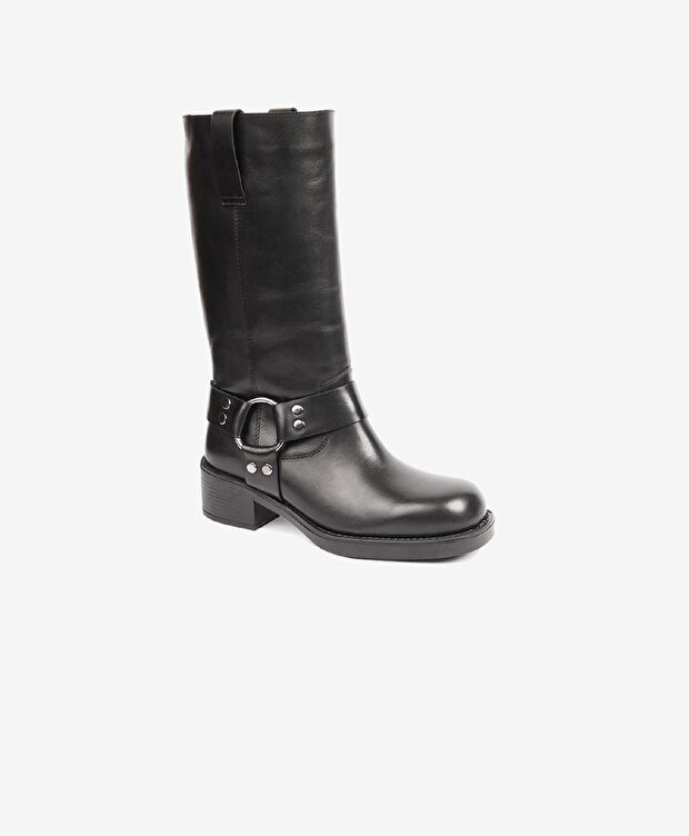 Kadın Siyah Hakiki Deri Topuklu Çizme - 4