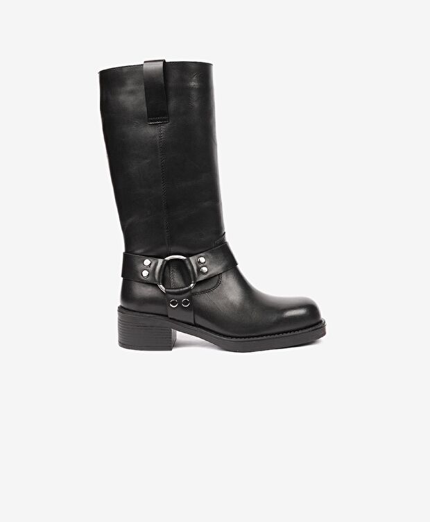 Kadın Siyah Hakiki Deri Topuklu Çizme - 1