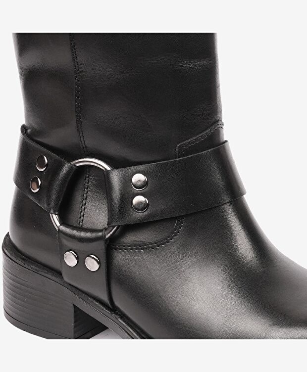 Kadın Siyah Hakiki Deri Topuklu Çizme - 7