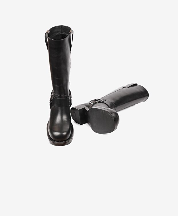 Kadın Siyah Hakiki Deri Topuklu Çizme - 8