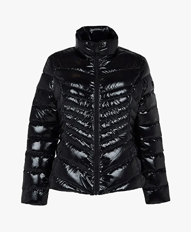 Kadın Parlak Siyah Kaz Tüyü Su İtici Mont - 1