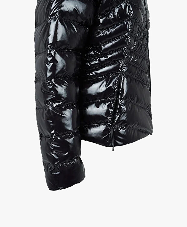 Kadın Parlak Siyah Kaz Tüyü Su İtici Mont - 2