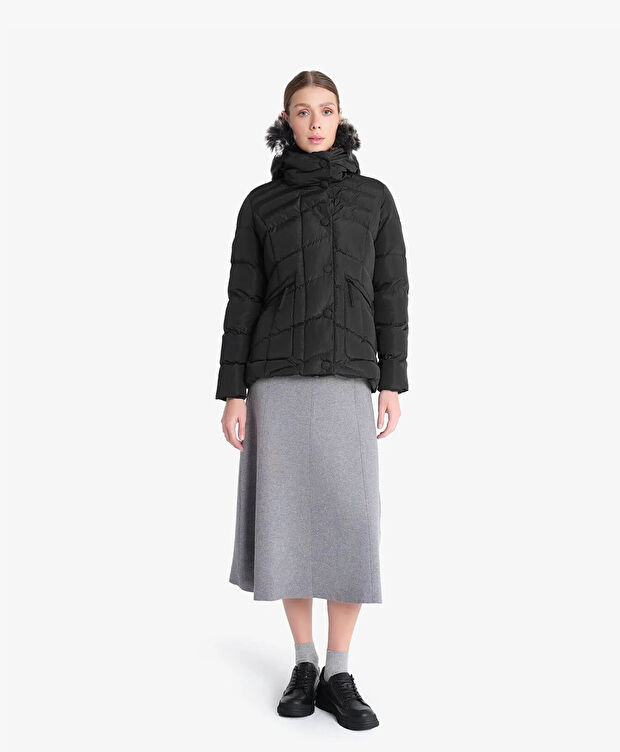 Kadın Siyah Suya Dayanıklı Kaz Tüyü Mont - 2