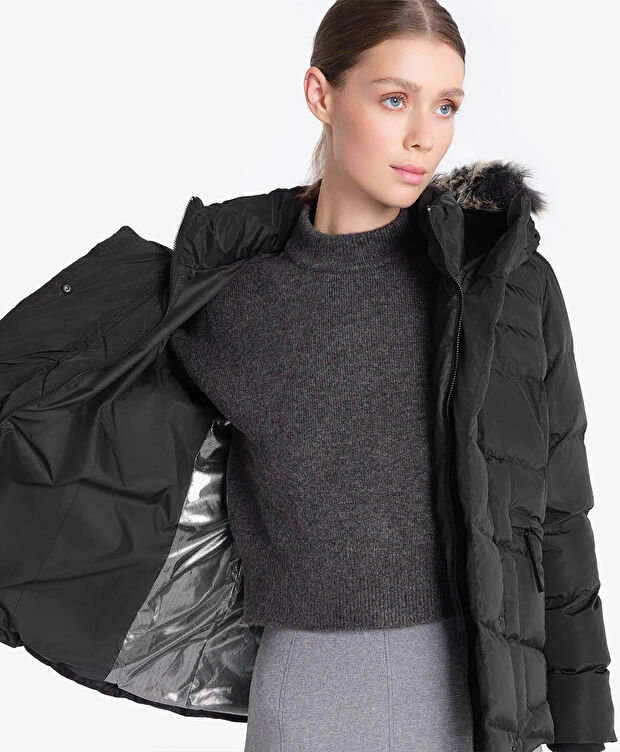 Kadın Siyah Suya Dayanıklı Kaz Tüyü Mont - 6