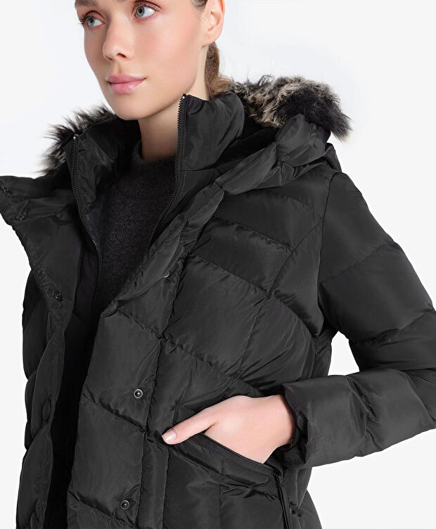 Kadın Siyah Suya Dayanıklı Kaz Tüyü Mont - 7