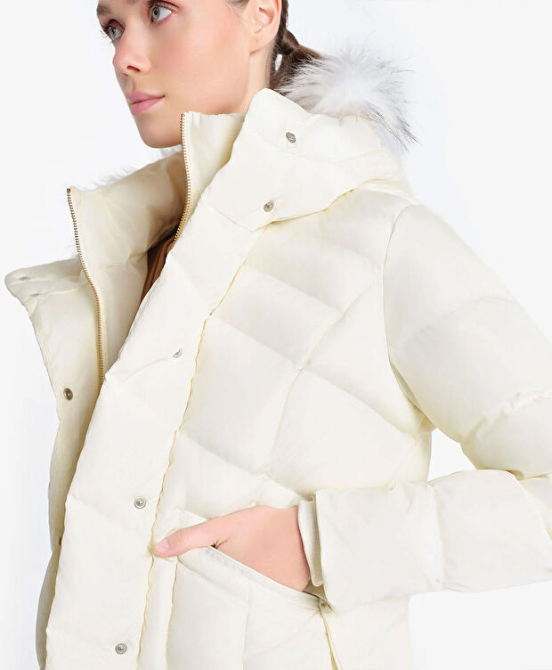 Kadın Ekru Suya Dayanıklı Kaz Tüyü Mont - 9