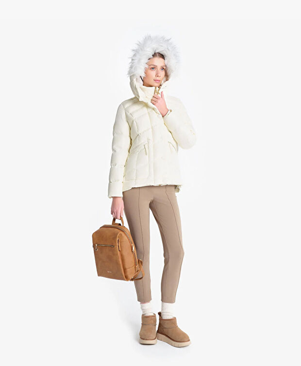 Kadın Ekru Suya Dayanıklı Kaz Tüyü Mont - 2