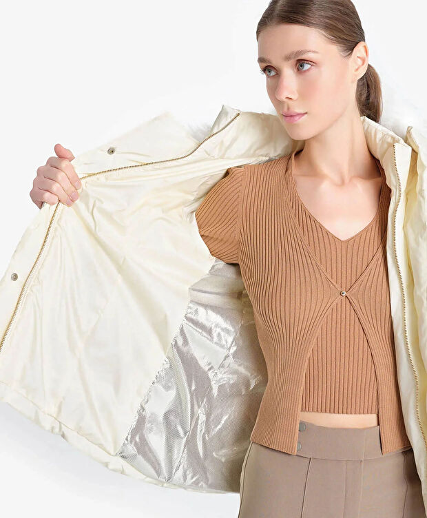 Kadın Ekru Suya Dayanıklı Kaz Tüyü Mont - 8