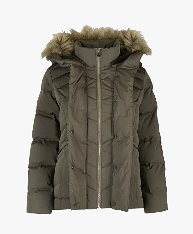 Kadın Olive Suya Dayanıklı Kaz Tüyü Mont - 4