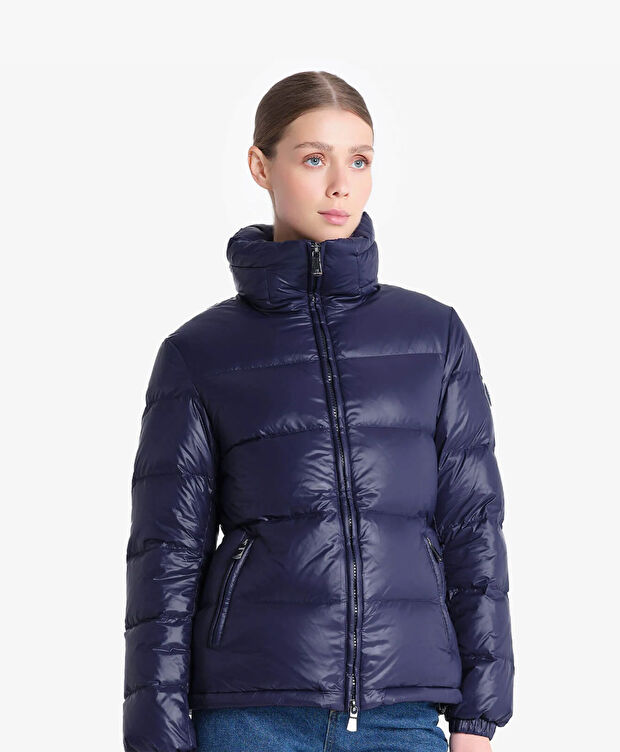 Kadın Parlak İndigo Suya Dayanıklı Kaz Tüyü Mont - 1