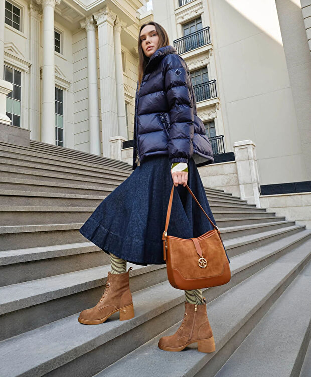 Kadın Parlak İndigo Suya Dayanıklı Kaz Tüyü Mont - 11