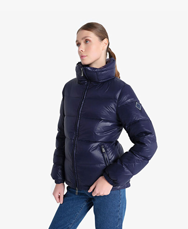 Kadın Parlak İndigo Suya Dayanıklı Kaz Tüyü Mont - 3