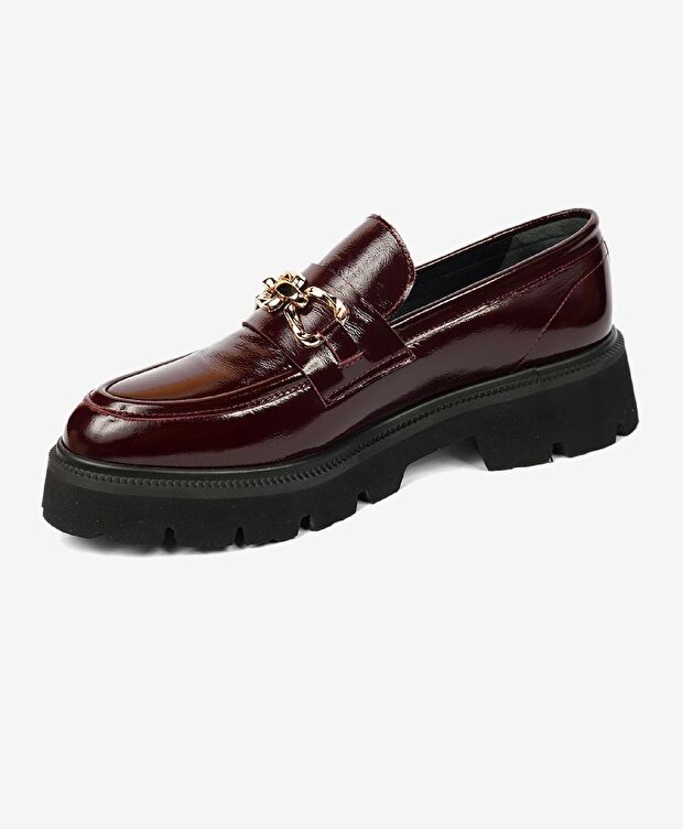 Kadın Bordo Kırışık Rugan Hakiki Deri Loafer Ayakkabı 4K2UA59112 - 3