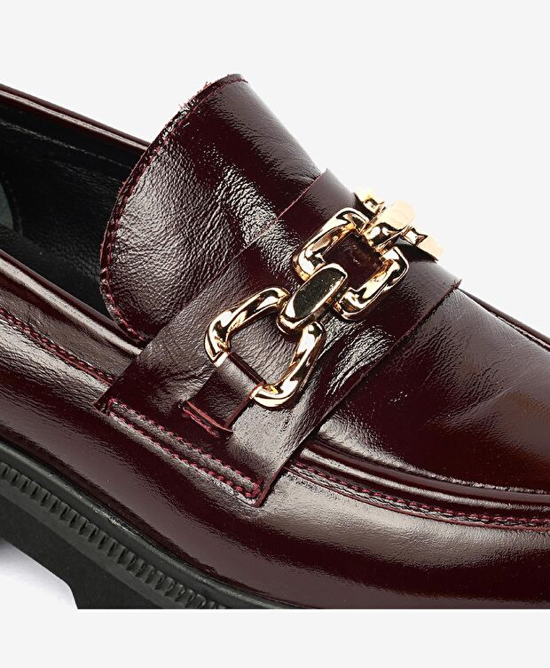 Kadın Bordo Kırışık Rugan Hakiki Deri Loafer Ayakkabı 4K2UA59112 - 5