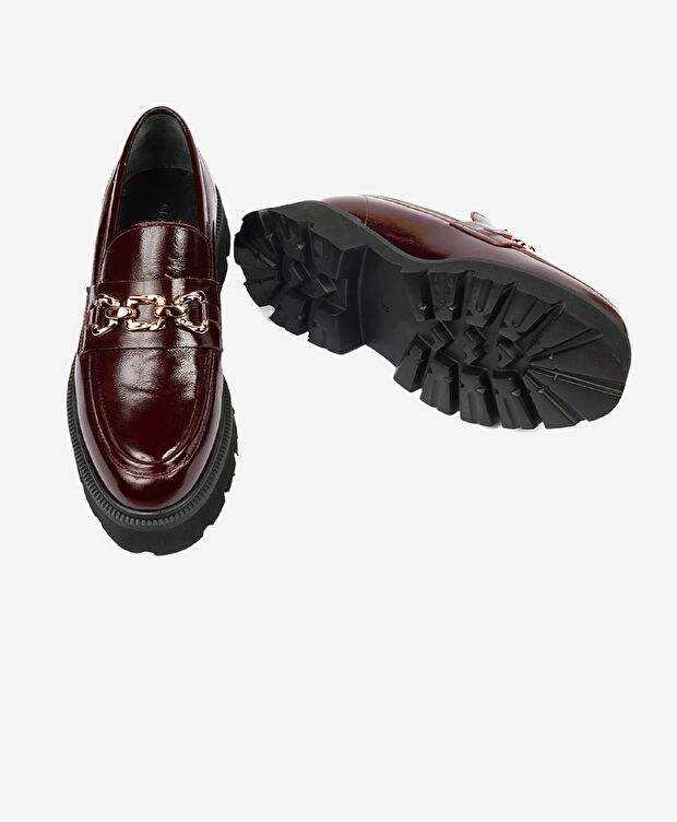 Kadın Bordo Kırışık Rugan Hakiki Deri Loafer Ayakkabı 4K2UA59112 - 6