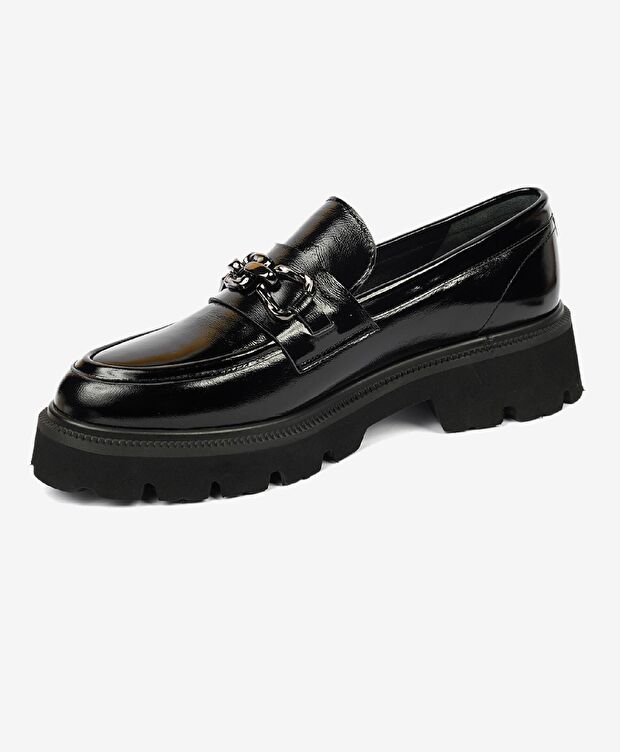 Kadın Siyah Kırışık Rugan Hakiki Deri Loafer Ayakkabı - 3