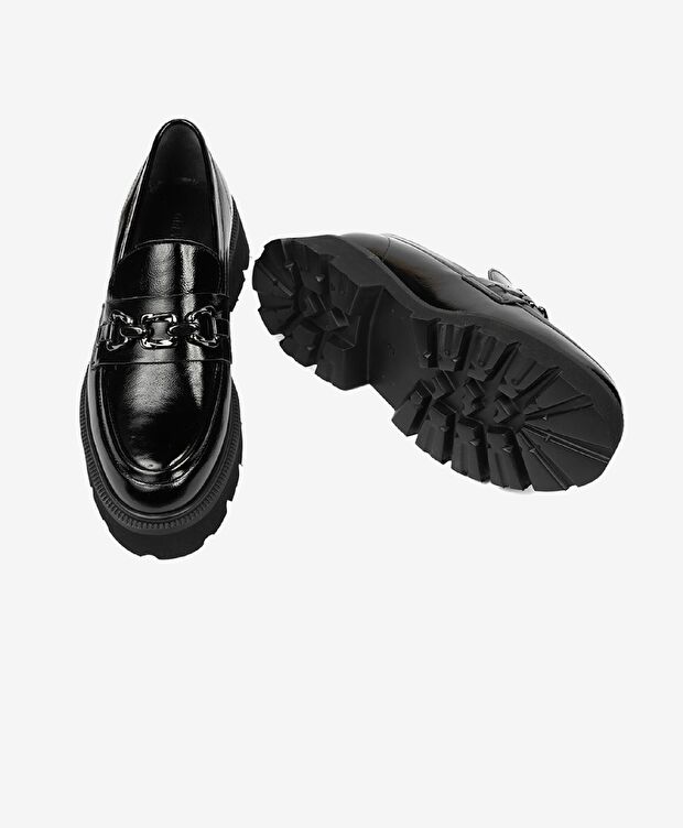 Kadın Siyah Kırışık Rugan Hakiki Deri Loafer Ayakkabı - 6