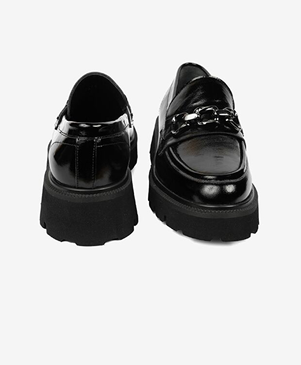 Kadın Siyah Kırışık Rugan Hakiki Deri Loafer Ayakkabı - 7