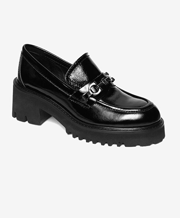 Kadın Siyah Kırışık Rugan Hakiki Deri Loafer Ayakkabı - 2