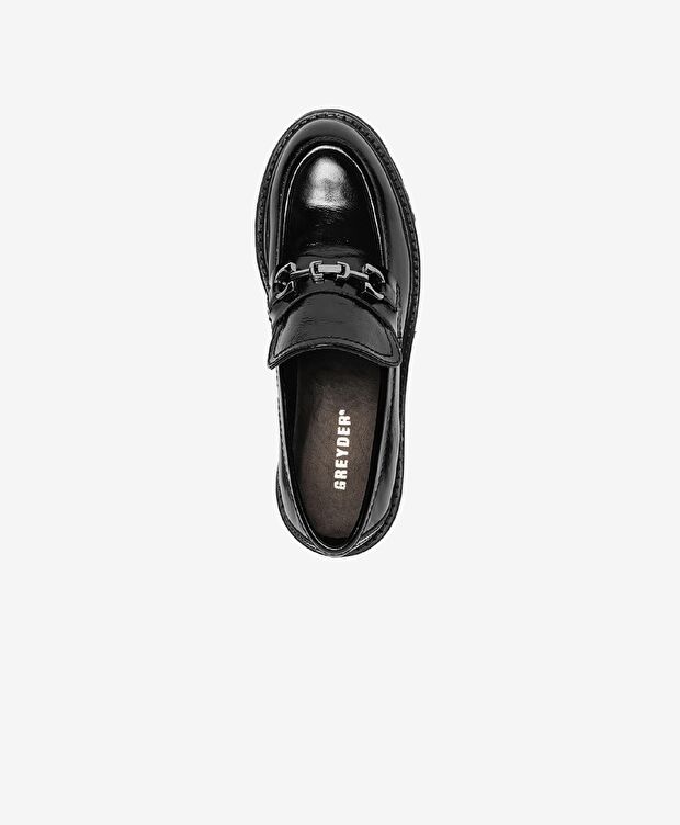 Kadın Siyah Kırışık Rugan Hakiki Deri Loafer Ayakkabı - 4