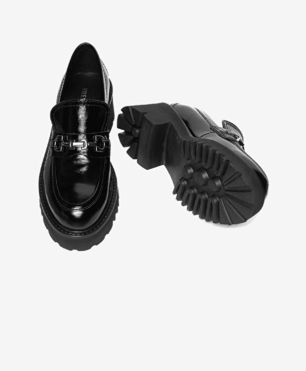 Kadın Siyah Kırışık Rugan Hakiki Deri Loafer Ayakkabı - 6