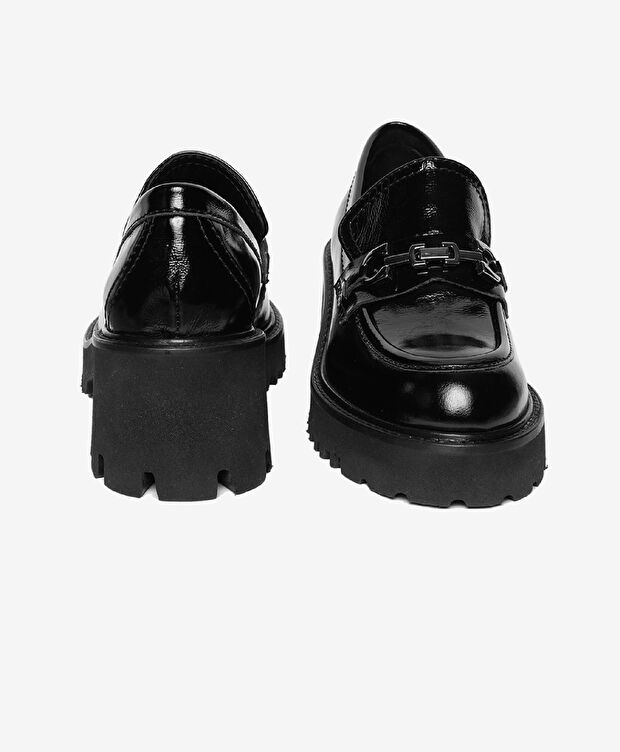 Kadın Siyah Kırışık Rugan Hakiki Deri Loafer Ayakkabı - 7