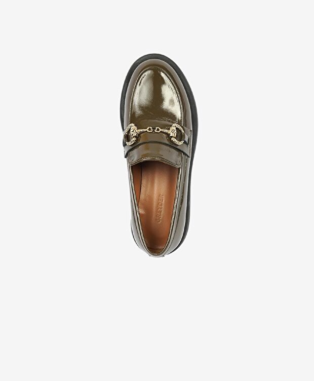 Kadın Haki Kırışık Rugan Hakiki Deri Loafer Ayakkabı - 4