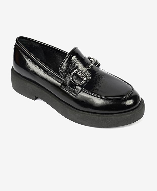 Kadın Siyah Rugan Hakiki Deri Loafer Ayakkabı - 2